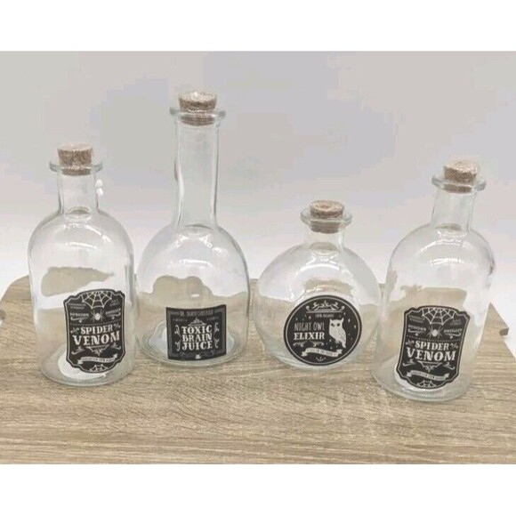 4x Bullseye Playground TARGET Potion Bottles Clear Glass Jars Halloween 2021 - Picture 1 of 5